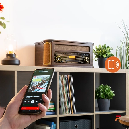 Gramofon Memphis Fenton BT CD DAB+ FM USB brązowy