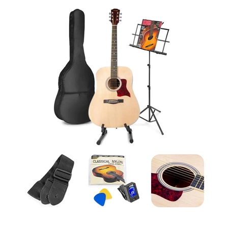 Zestaw: Gitara akustyczna Solojam Western naturalna Max + akcesoria, statyw i pulpit na nuty