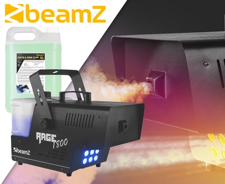 Zestaw: Wytwornica dymu LED 1800W Rage1800LED+ płyn do dymu 5l BeamZ