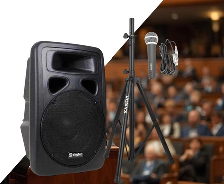 Zestaw do prezentacji: Kolumna aktywna 12'' 600W+ statyw+ mikrofon dynamiczny