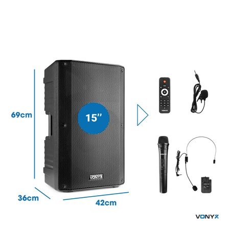 Kolumna mobilna 1000W VSA700-BP 15" Combi mikrofony i pilot Vonyx