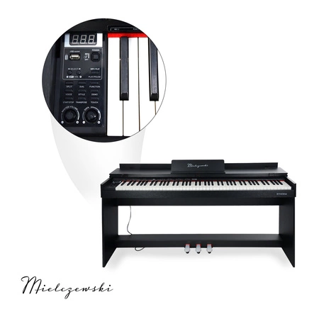 Pianino cyfrowe ze statywem 88 dynamicznych klawiszy ETIUDA czarne Mielczewski