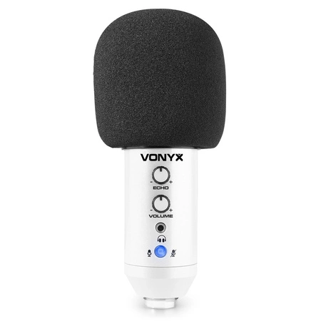 Mikrofon studyjny USB Vonyx CM320W ze statywem stołowym - biały