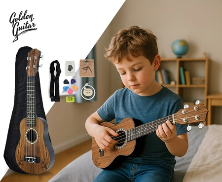 Zestaw: Ukulele sopranowe ciemne GBU10+ akcesoria Golden Guitar