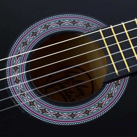 Zestaw: Gitara klasyczna 39" 4/4 czarna+ akcesoria+ 2x statyw+ podnóżek gitarowy Golden Guitar