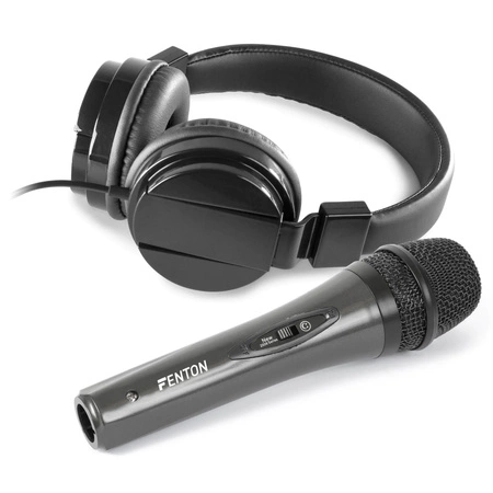 Zestaw akcesoriów DJ-skich składający się ze słuchawek Vonyx VH120 DJ i mikrofonu DJ DM105