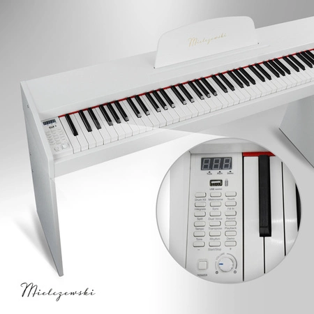 Pianino cyfrowe 88 dynamicznych klawiszy ze statywem ARIA II białe Mielczewski