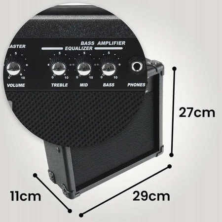 Gitara basowa - kompletny zestaw -Golden Guitar PBGB-40 czarno-niebieska