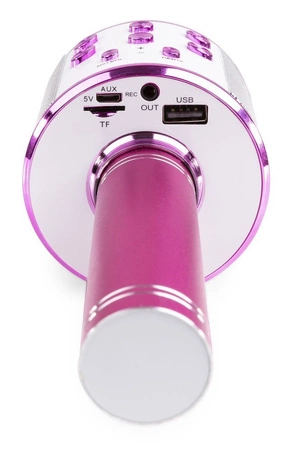 Mikrofon karaoke z głośnikami BT MP3 efekt LED różowy