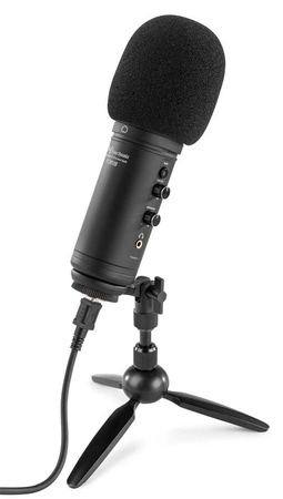 Mikrofon studyjny USB Power Dynamics PCM120 ze statywem i oświetleniem