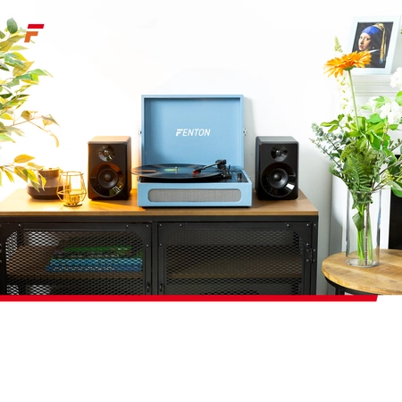 Gramofon w walizce RP118E Fenton wejście/wyjście BT niebieski