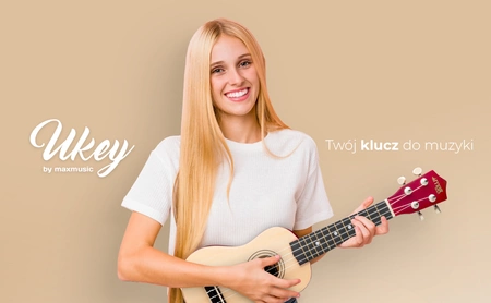 Zestaw: Ukulele sopranowe Max UKEY naturalne+ tuner dwie kostki struny pokrowiec
