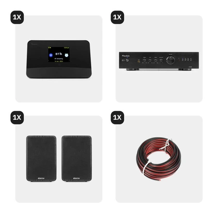 Kompletny zestaw HiFi: 2x kolumna pasywna , wzmacniacz, tuner radiowy WIFI