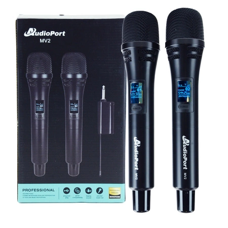 Zestaw 2 mikrofonów bezprzewodowych dorecznych UHF z odbiornikiem Audioport MV2