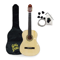 Zestaw: Gitara klasyczna 4/4 39" kolor naturalny GKS39NAT Golden Guitar+ pokrowiec tuner struny kostki