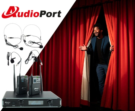 Zestaw mikrofonów bezprzewodowych UHF 2x nagłowny+ 2x krawatowy 2x bodypack+ stacja Audioport SU-740HH