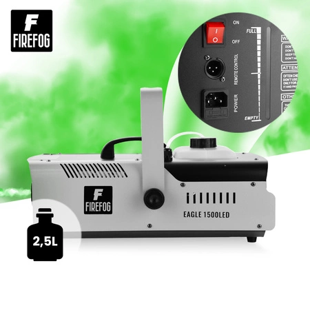 Zestaw: Wytwornica dymu z LED RGB 1500W Eagle 1500LED dwa piloty/ Firefog + płyn 1L