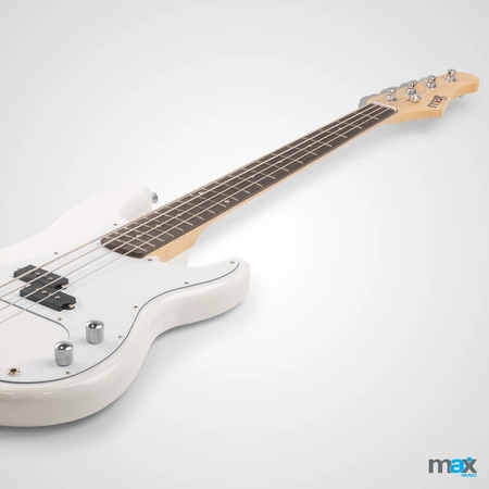 Zestaw; Gitara elektryczna basowa GigKit biała+ wzmacniacz statyw akcesoria