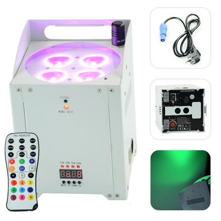 4x Oświetlacz bateryjny PARLED-W15WH LED RGBAW 60W AFX Lihgt+ 4x osłona przeciwdeszczowa gratis