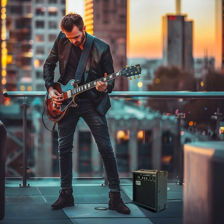 Gitara basowa - kompletny zestaw -Golden Guitar PBGB-40 czarno-niebieska