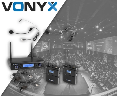 Zestaw mikrofonowy bezprzewodowy 2x bodypack UHF Vonyx WM62B