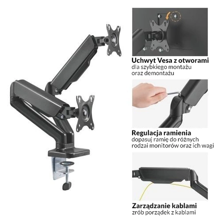 Statyw ramię do monitora 17”- 32” podwójny na dwa ekrany Audizio MAD20G czarny
