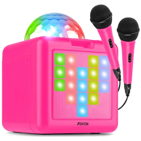 Głośnik bluetooth karaoke z półkulą LED 15W BT 2 mikrofony Fenton różowy
