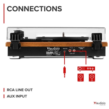 Gramofon Audizio RP112L z wejściem/wyjściem BT, ciemne drewno