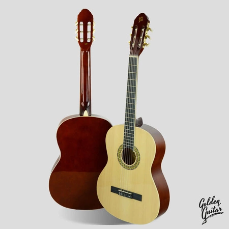 Zestaw: Gitara klasyczna naturalna 4/4 39" Golden Guitar+ pokrowiec tuner struny kostki+ 2x statyw+ podnóżek