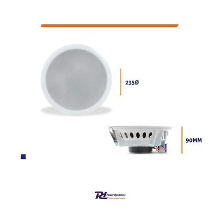 Zestaw: Głośnik sufitowy 8' 100V Power Dynamics CSPB8 + Przewód + Wzmacniacz PA
