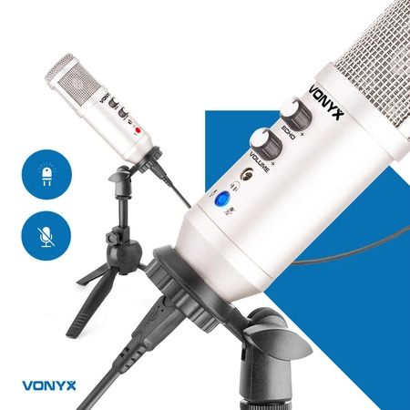 Vonyx CM320S Mikrofon studyjny USB ze statywem stołowym - tytanowy