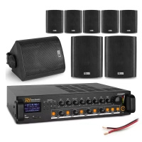 Zestaw czarnych głośników naściennych 8 x 4" BC40V z wzmacniaczem 4 strefowym