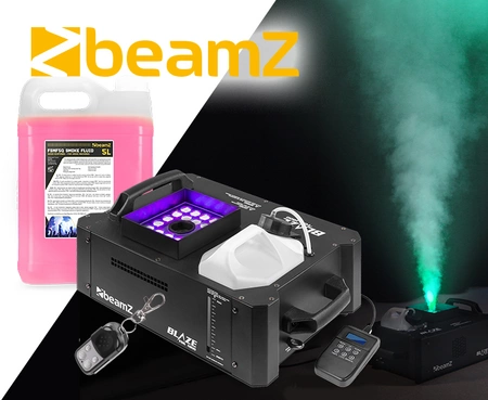 Zestaw: Wytwornica dymu pionowego LED BLAZE1800 + płyn do dymu CO2 5lBeamz