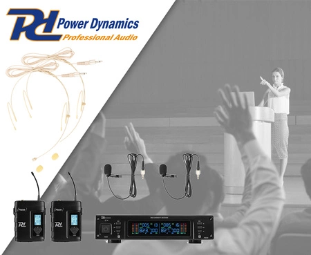 Zestaw mikrofonowy nagłowny 2x 80-kanałowy UHF PD220B Power dynamics