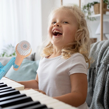 Keyboard 37 klawiszy edukacyjny dla dziecka z mikrofonem na statywie BD-375 BDMusic różowy