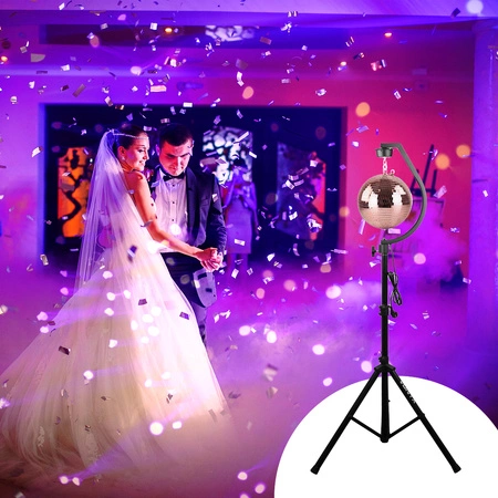 Zestaw: Kula lustrzana 30cm różowa+ statyw z napędem sieciowym + Pinspot LED