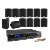6 strefowy system głośników naściennych 12 x BC40V czarny + wzmacniacz PDW360MP3 BT