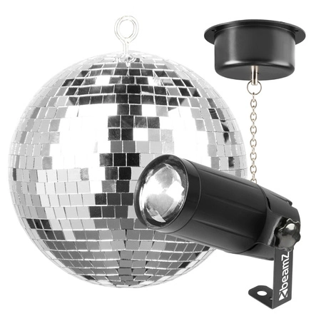 Zestaw: Kula lustrzana 20cm+ napęd sieciowy+ reflektor pinspot LED 5W
