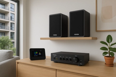 Kompletny zestaw HiFi: 2x kolumna pasywna , wzmacniacz, tuner radiowy WIFI