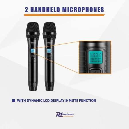 Zestaw mikrofonów bezprzewodowych UHF 2x doreczny + stacja Power Dynamics