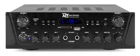 Wzmacniacz audio PV220BT 2 strefowy 100W USB SD BT FM LED pilot Power Dynamics