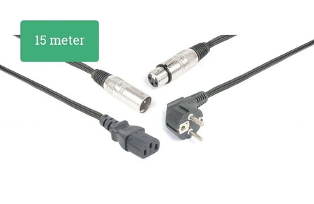 CX02-15 Kabel audio COMBI SHUKO XLR F / IEC F - XLR M. 15m PD Connex