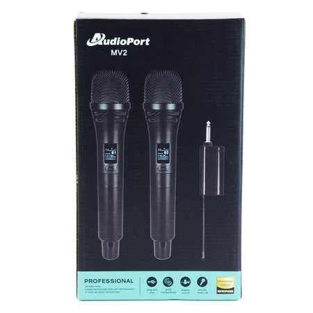Zestaw 2 mikrofonów bezprzewodowych dorecznych UHF z odbiornikiem Audioport MV2