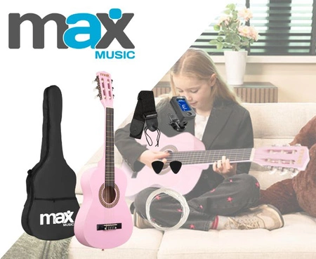 Gitara klasyczna 1/4 dla dziecka różowa SoloArt Max+ akcesoria