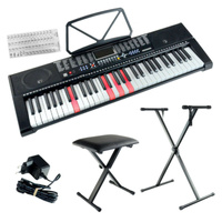 Zestaw: Keyboard 61 podświetlanych klawiszy+ statyw+ stołek+ naklejki na klawisze