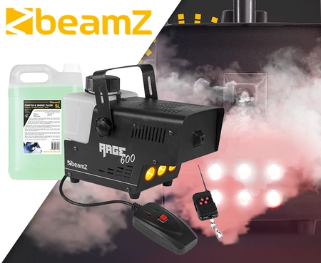 Zestaw: Wytwornica dymu LED 600W Rage600LED+ płyn do dymu 5l Beamz