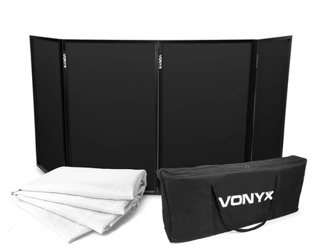 Ekran dla Dj'a parawan Vonyx Dj Screen (4 panele) czarny(biały) +lycra (biała bądź czarna) + pokrowiec