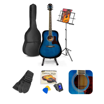 Zestaw: Gitara akustyczna Max Solojam Western niebieska MAX +akcesoria, statyw i pulpit na nuty