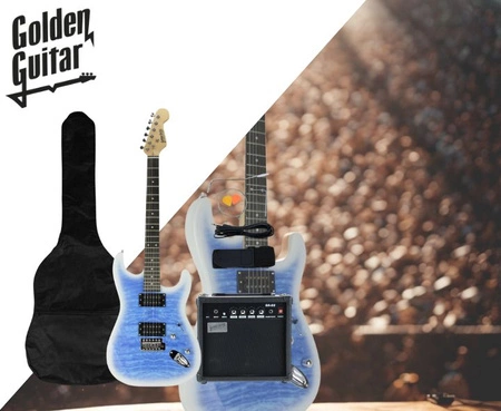 Gitara elektryczna - kompletny zestaw -Golden Guitar STEG-35 Niebiesko-biały
