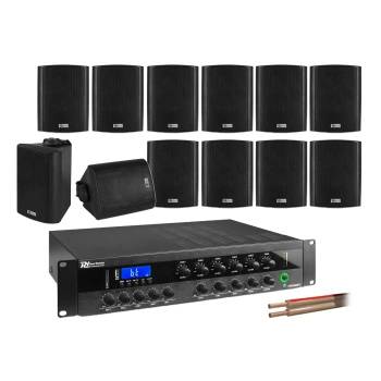 6 strefowy system głośników naściennych 12 x BC40V czarny + wzmacniacz PDW360MP3 BT
